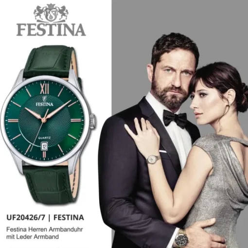 Festina Herrenuhr Leder grün Festina Klassik Armbanduhr UF20426/7