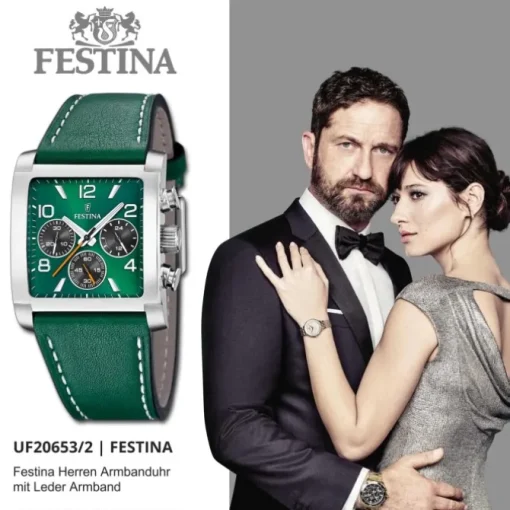 Festina Herrenuhr Leder grün Festina Timeless Chronograph Armbanduhr UF20653/2