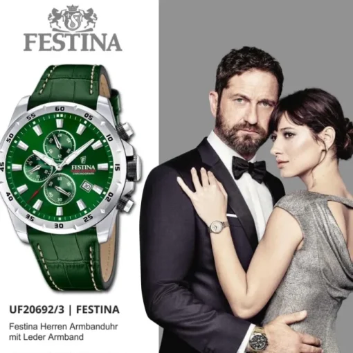 Festina Herrenuhr Leder grün Festina Timeless Chronograph Armbanduhr UF20692/3