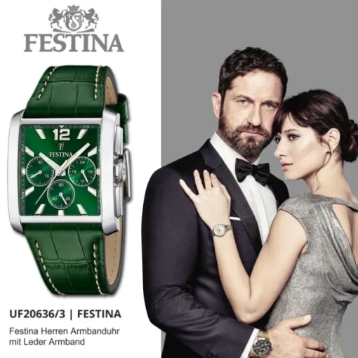 Festina Herrenuhr Leder grün Festina Timeless Chronograph Armbanduhr UF20636/3