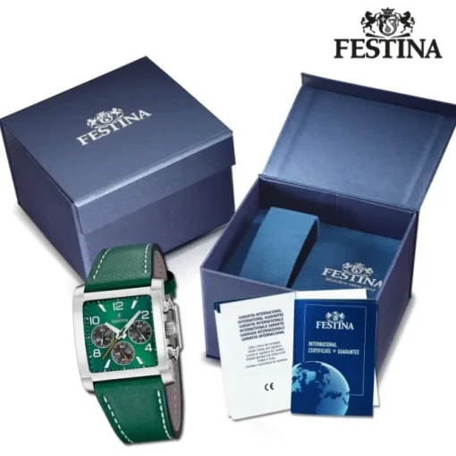 Festina Herrenuhr Leder grün Festina Timeless Chronograph Armbanduhr UF20653/2