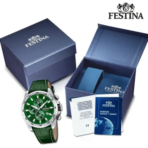 Festina Herrenuhr Leder grün Festina Timeless Chronograph Armbanduhr UF20692/3