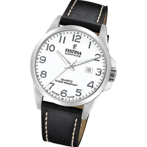 Festina Herrenuhr Leder schwarz Festina Swiss Made Armbanduhr UF20025/1