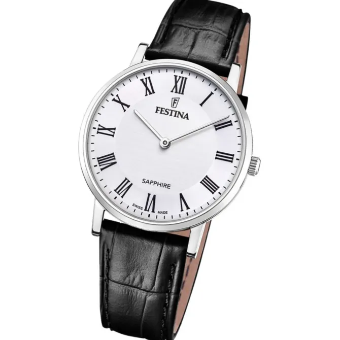 Festina Herrenuhr Leder schwarz Festina Swiss Made Armbanduhr UF20012/2