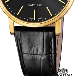 Festina Herrenuhr Leder schwarz Festina Swiss Made Armbanduhr UF20016/3