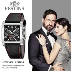 Festina Herrenuhr Leder schwarz Timeless Chronograph Armbanduhr UF20653/3