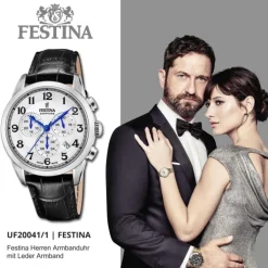 Festina Herrenuhr Leder schwarz Festina Swiss made Armbanduhr UF20041/1