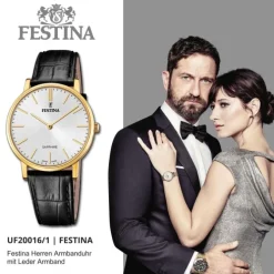 Festina Herrenuhr Leder schwarz Festina Swiss Made Armbanduhr UF20016/1