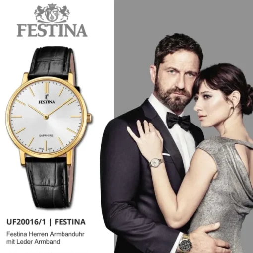 Festina Herrenuhr Leder schwarz Festina Swiss Made Armbanduhr UF20016/1