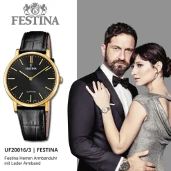 Festina Herrenuhr Leder schwarz Festina Swiss Made Armbanduhr UF20016/3