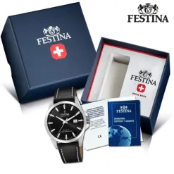 Festina Herrenuhr Leder schwarz Festina Swiss Made Armbanduhr UF20025/4