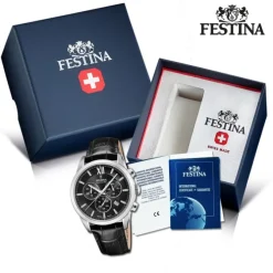 Festina Herrenuhr Leder schwarz Festina Swiss made Armbanduhr UF20041/4