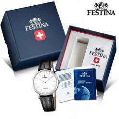 Festina Herrenuhr Leder schwarz Festina Swiss Made Armbanduhr UF20012/1