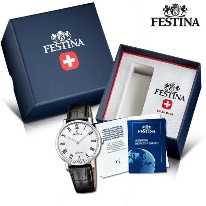 Festina Herrenuhr Leder schwarz Festina Swiss Made Armbanduhr UF20012/2