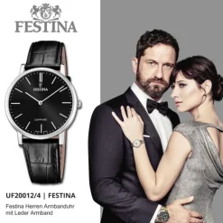 Festina Herrenuhr Leder schwarz Festina Swiss Made Armbanduhr UF20012/4