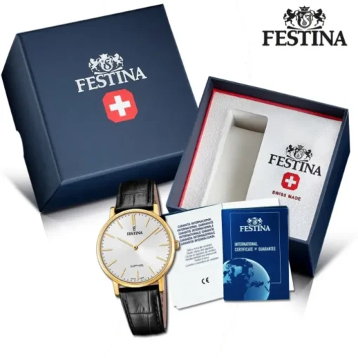 Festina Herrenuhr Leder schwarz Festina Swiss Made Armbanduhr UF20016/1
