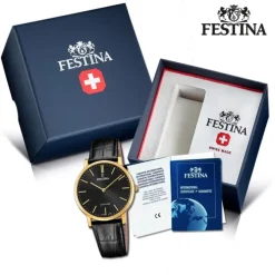 Festina Herrenuhr Leder schwarz Festina Swiss Made Armbanduhr UF20016/3