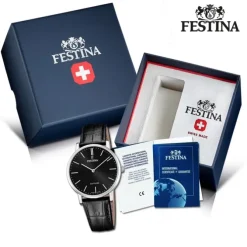 Festina Herrenuhr Leder schwarz Festina Swiss Made Armbanduhr UF20012/4