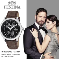 FESTINA Herrenuhr Multifunktionsuhr Quarzuhr Klassik schwarz Klassik Uhr UF16573/4