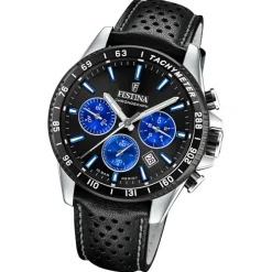 Festina Herrenuhr Timeless Chronograph Armbanduhr Leder schwarz UF20561/6