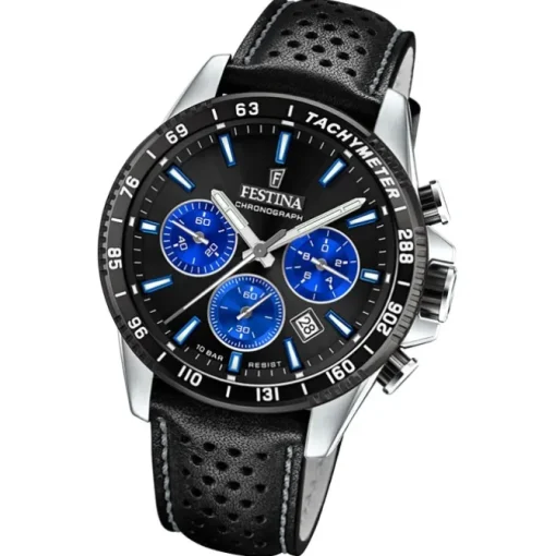 Festina Herrenuhr Timeless Chronograph Armbanduhr Leder schwarz UF20561/6