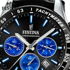 Festina Herrenuhr Timeless Chronograph Armbanduhr Leder schwarz UF20561/6