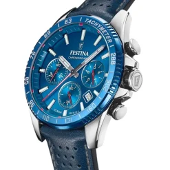 Festina Herrenuhr Timeless Chronograph Armbanduhr Leder dunkelblau UF20561/3