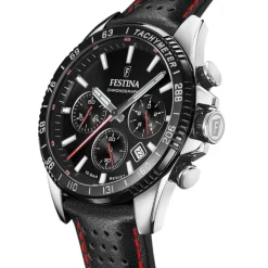 Festina Herrenuhr Timeless Chronograph Armbanduhr Leder schwarz UF20561/4