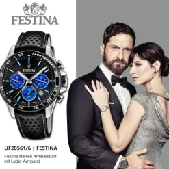 Festina Herrenuhr Timeless Chronograph Armbanduhr Leder schwarz UF20561/6