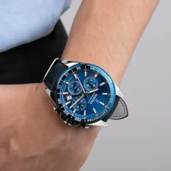 Festina Herrenuhr Timeless Chronograph Armbanduhr Leder dunkelblau UF20561/3