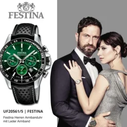 Festina Herrenuhr Timeless Chronograph Armbanduhr Leder schwarz UF20561/5