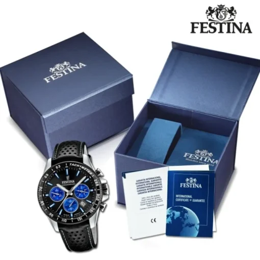 Festina Herrenuhr Timeless Chronograph Armbanduhr Leder schwarz UF20561/6