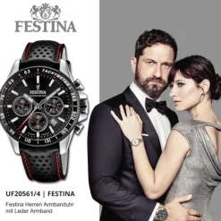 Festina Herrenuhr Timeless Chronograph Armbanduhr Leder schwarz UF20561/4