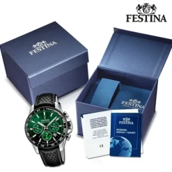 Festina Herrenuhr Timeless Chronograph Armbanduhr Leder schwarz UF20561/5