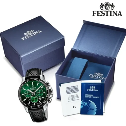 Festina Herrenuhr Timeless Chronograph Armbanduhr Leder schwarz UF20561/5