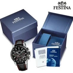 Festina Herrenuhr Timeless Chronograph Armbanduhr Leder schwarz UF20561/4
