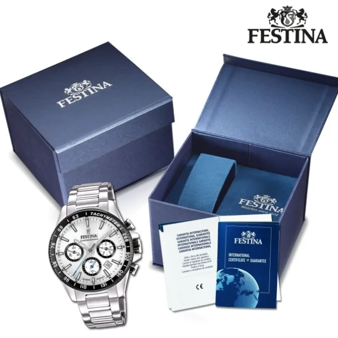 Festina Herrenuhr Timeless Chronograph Armbanduhr Edelstahl silber UF20560/1