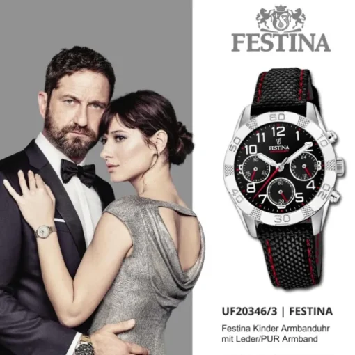 Festina Kinder Armbanduhr Junior Collection F20346/3 Leder/PU schwarz UF20346/3