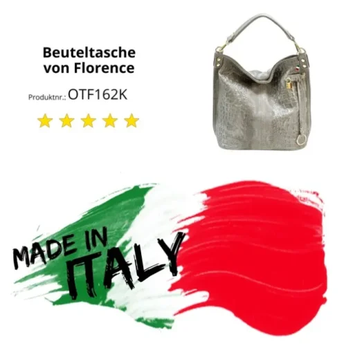 Florence Beuteltasche Echtleder grau geprägt Damen Hobo Bag Tasche OTF162K