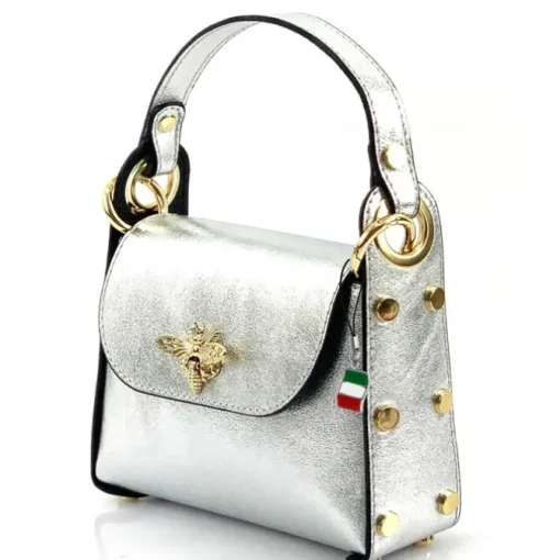 Florence Biene Damen Handtasche Echtleder silber metallic OTF817J