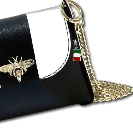 Florence Biene Damen Handtasche Echtleder schwarz/weiß OTF833SW