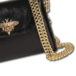 Florence Biene Damen Handtasche Echtleder metallic schwarz OTM805M
