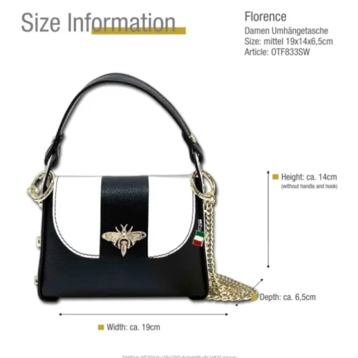 Florence Biene Damen Handtasche Echtleder schwarz/weiß OTF833SW