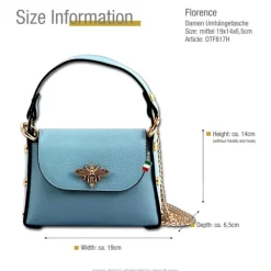 Florence Biene Damen Handtasche Echtleder hellblau OTF817H