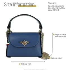 Florence Biene Damen Handtasche Echtleder jeansblau OTF817F