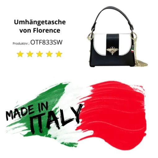 Florence Biene Damen Handtasche Echtleder schwarz/weiß OTF833SW