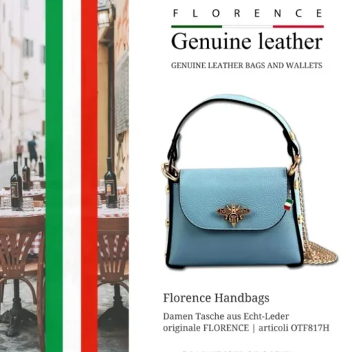 Florence Biene Damen Handtasche Echtleder hellblau OTF817H