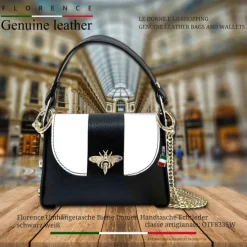 Florence Biene Damen Handtasche Echtleder schwarz/weiß OTF833SW