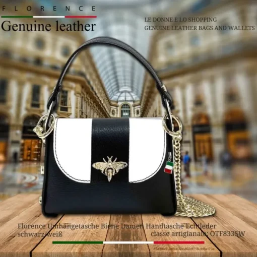 Florence Biene Damen Handtasche Echtleder schwarz/weiß OTF833SW