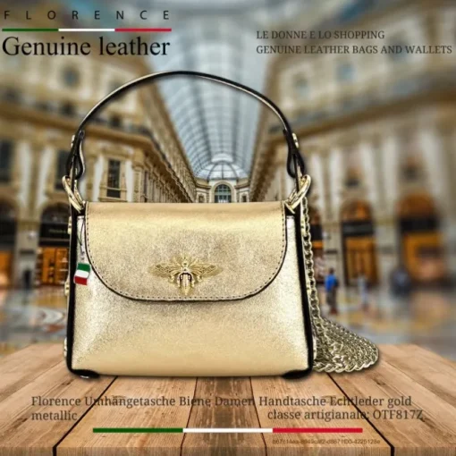 Florence Biene Damen Handtasche Echtleder gold metallic OTF817Z